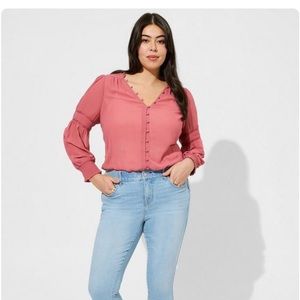 Torrid Chiffon Ruffle Collar Eyelet Embroidered Blouse